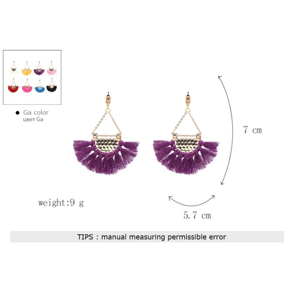 Yellow & Gold Tassel Fringe Boho Dangle Earrings - Picture 3 of 3